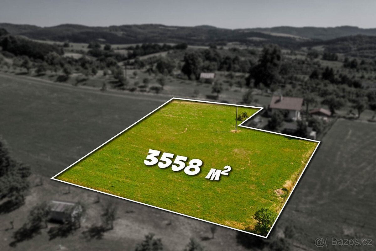 Stavební pozemek 3558 m² v Jasenné u Zlína.