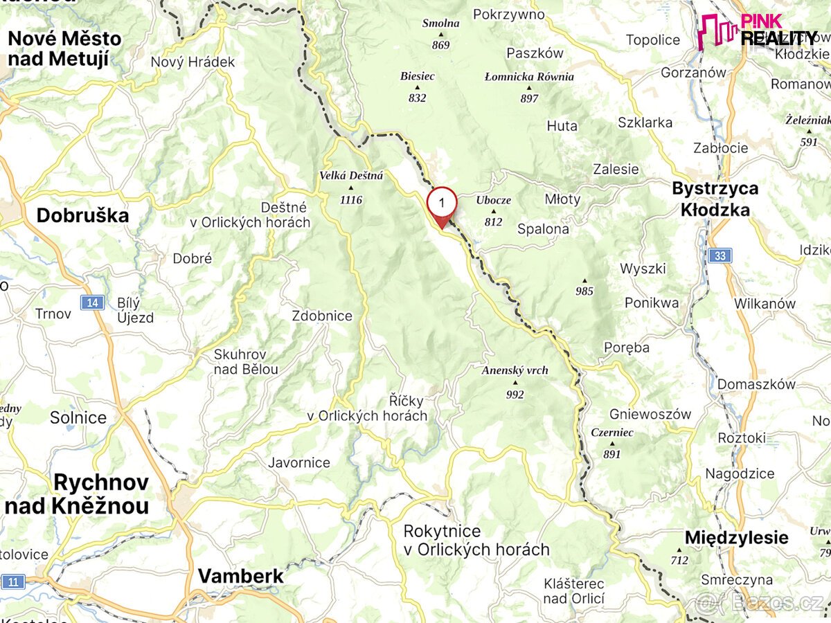Pozemek učený k výstavbě Orlické Záhoří, část Jadrná