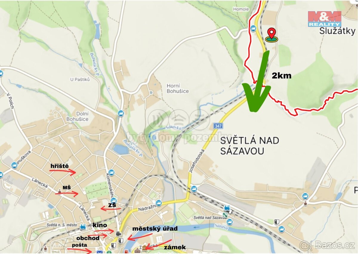 Prodej pozemku k bydlení 1076 m2, Služátky, Světlá n/Sázavou