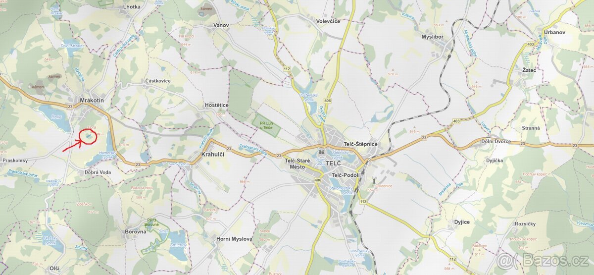 Prodám lesní pozemek v k.ú. Mrákotín u Telče, p.č. 1984