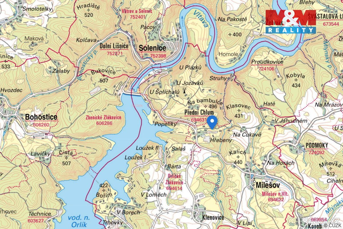 Prodej pozemku, 1512 m², Milešov, Hřebeny