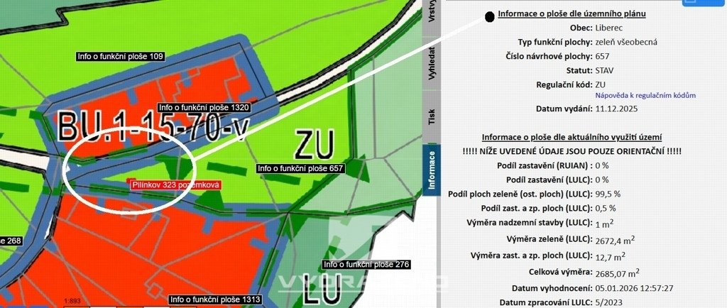 Pozemek (429 m2) - Pilínkov, Liberec