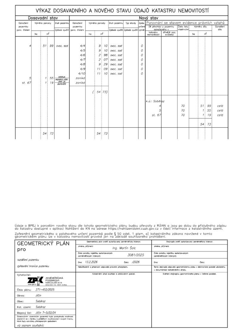 Prodej 5 stavebních pozemků - 5266m2