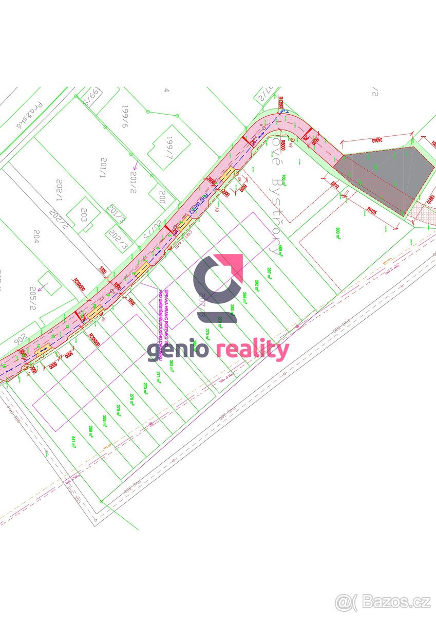 Developerský projekt na 16 řadových domů, 50 minut od Prahy.