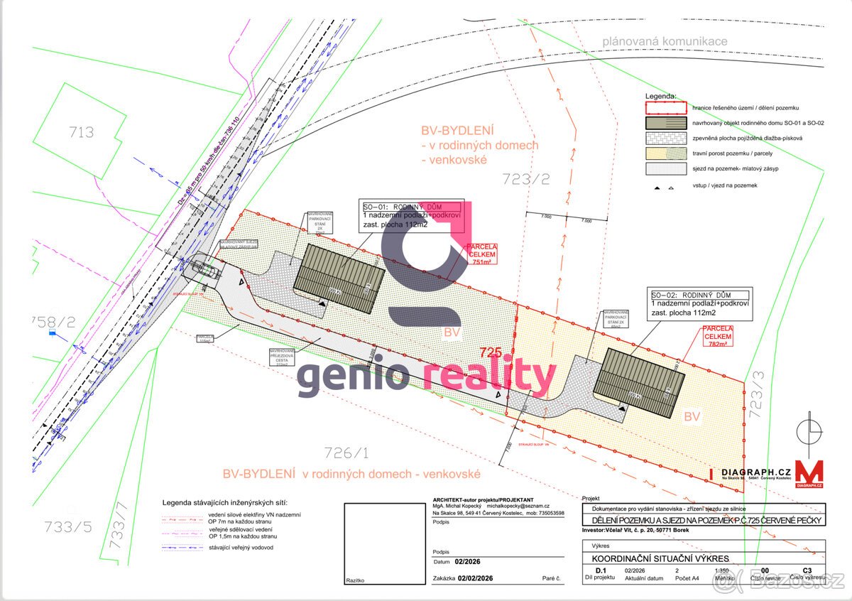 Stavební pozemek Červené Pečky – potenciál 1–2 RD, přístup z