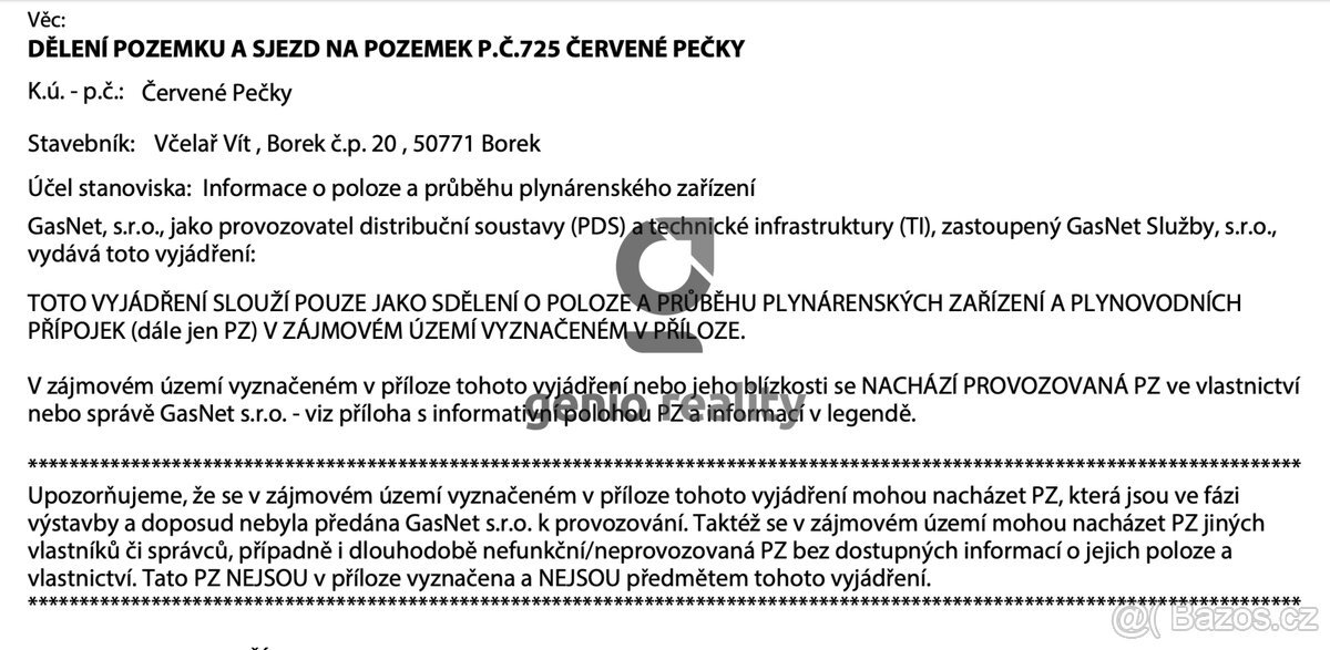 Stavební pozemek Červené Pečky – potenciál 1–2 RD, přístup z