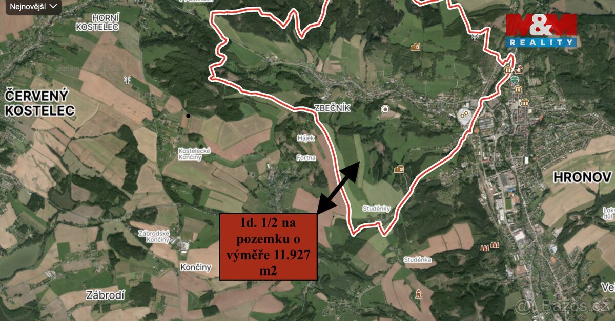 Prodej pole, 11927 m², Hronov - Zbečník