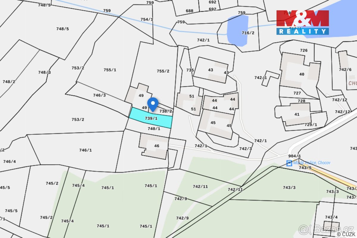 Prodej pozemku k bydlení, 488 m², Chocov, Mladá Vožice