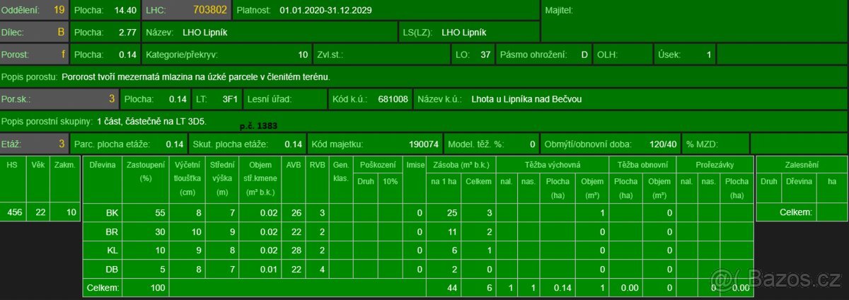 Prodej lesního pozemku v k.ú. Lhota u Lipníka nad Bečvou