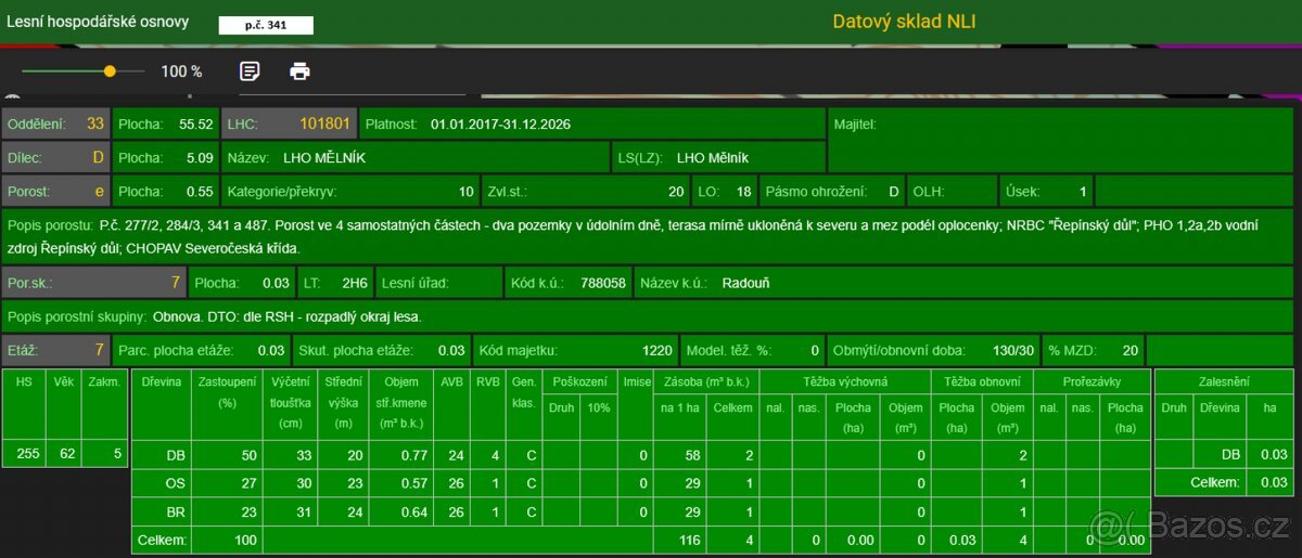 Prodám lesní pozemky v katastrálním území Radouň