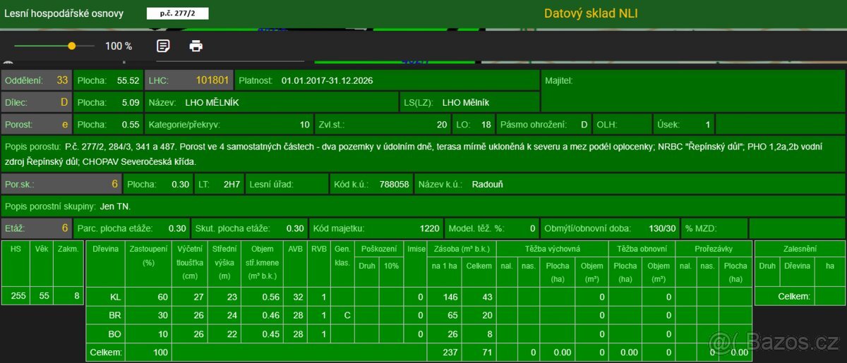 Prodám lesní pozemky v katastrálním území Radouň