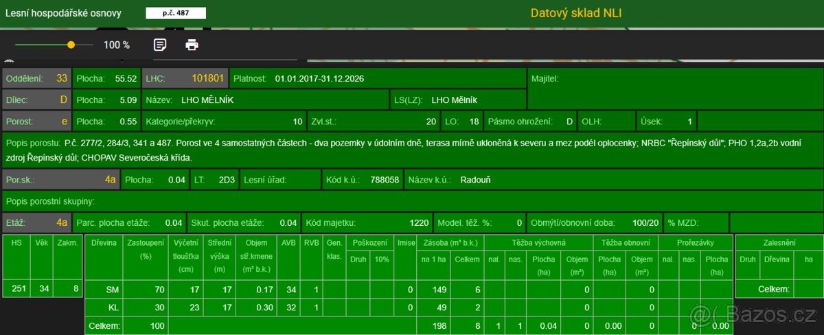 Prodám lesní pozemky v katastrálním území Radouň