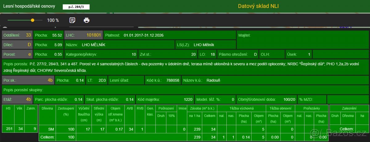 Prodám lesní pozemky v katastrálním území Radouň