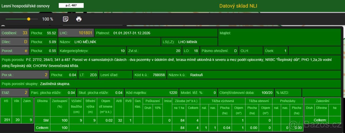 Prodám lesní pozemky v katastrálním území Radouň