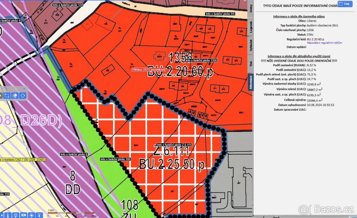 Prodej st. parcel 5.523 m2 pro RD v Liberci, Pilínkov.