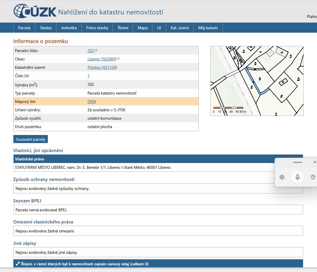 Prodej st. parcel 5.523 m2 pro RD v Liberci, Pilínkov.