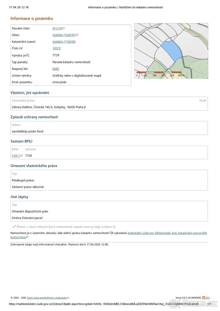 Soběšín (Kutná Hora) orná půda 26 942 m²