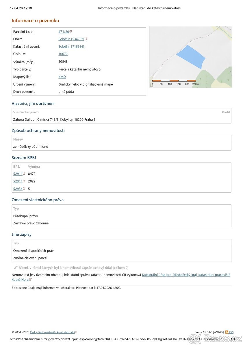 Soběšín (Kutná Hora) orná půda 26 942 m²