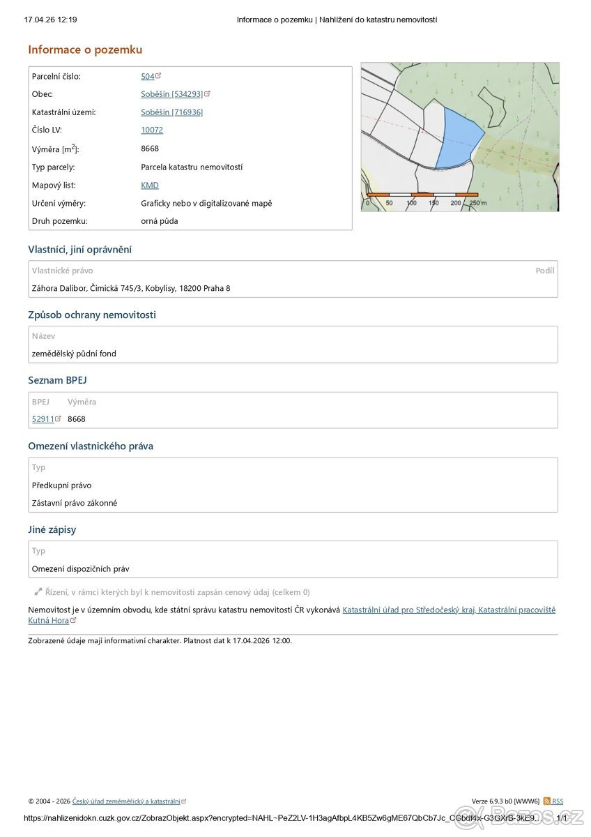 Soběšín (Kutná Hora) orná půda 26 942 m²