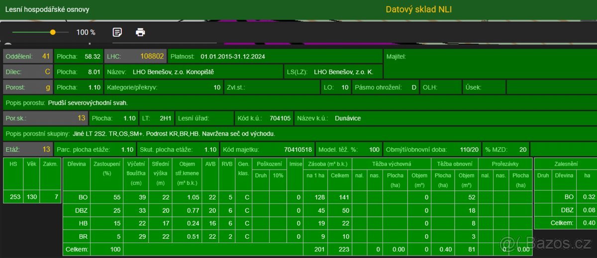 Prodám lesní pozemek v k.ú. Dunávice