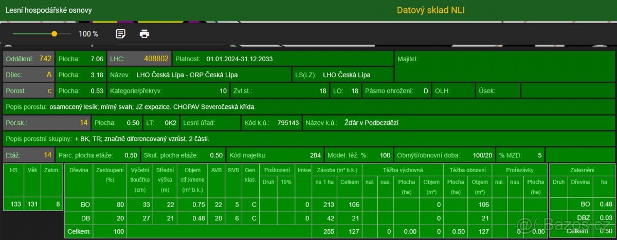 Prodám lesní pozemek v k.ú. Žďár v Podbezdězí