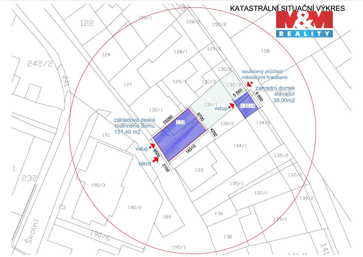Prodej pozemku k bydlení v Moravském Krumlově, ul. Palackého