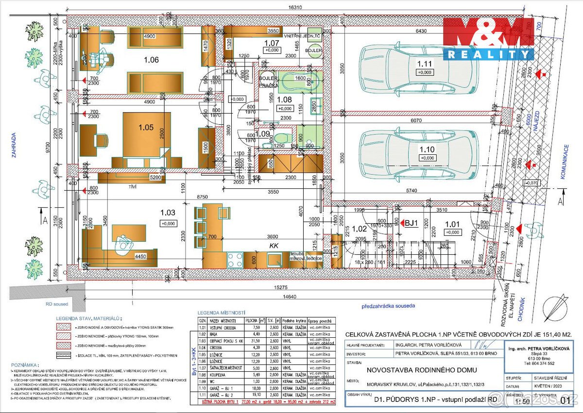 Prodej pozemku k bydlení v Moravském Krumlově, ul. Palackého