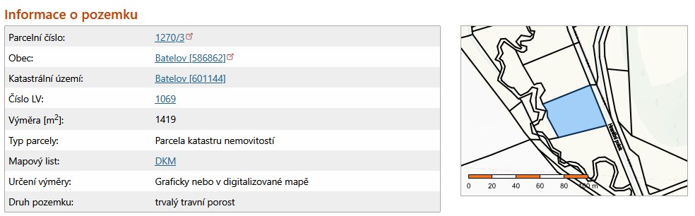 Prodám pozemek Batelov  1419m2