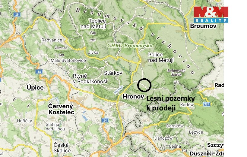 Prodej lesních pozemků a louky, 26 000 m², Hronov