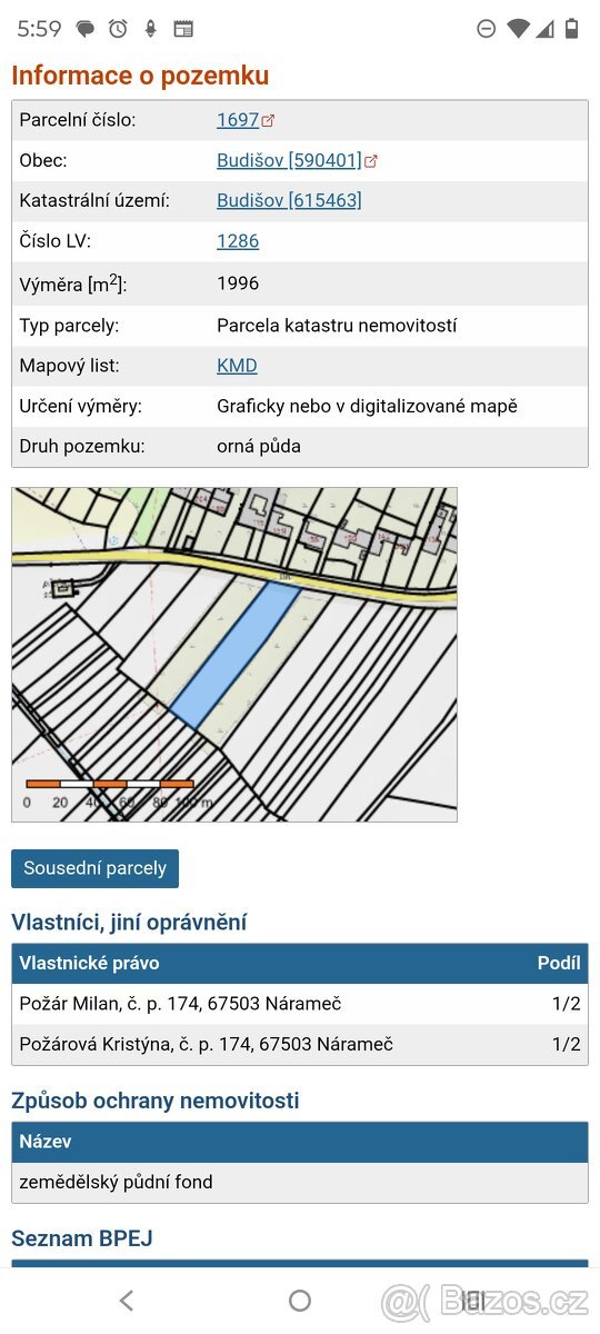 Stavební pozemek v Městys Budišov