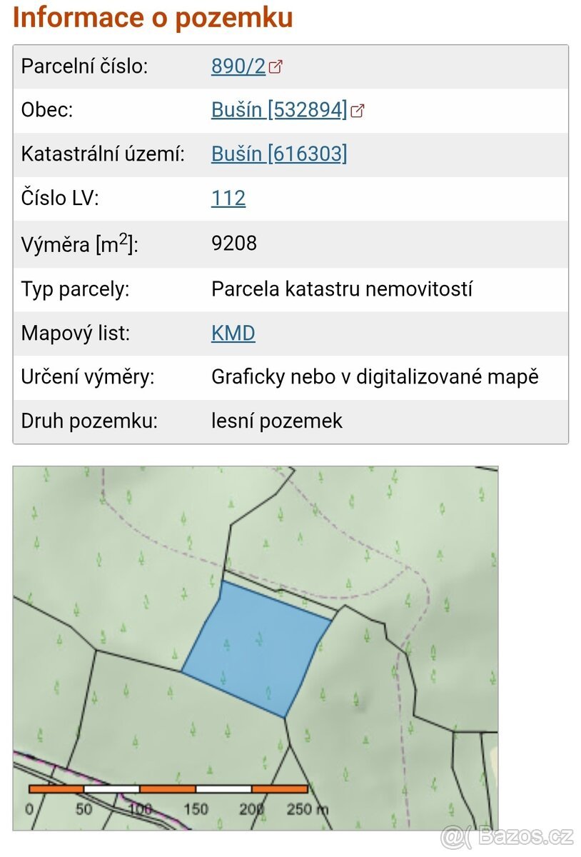 Prodej lesního pozemku,katastr Bušín,okr. Šumperk
