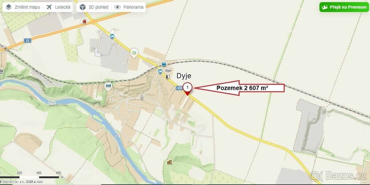 Prodej stavebního pozemku 2607 m² Dyje, Znojmo