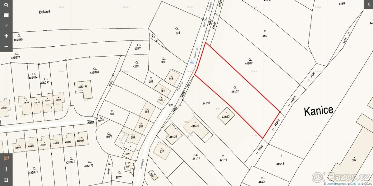 Prodej stavebního pozemku v Kanicích 1928m2