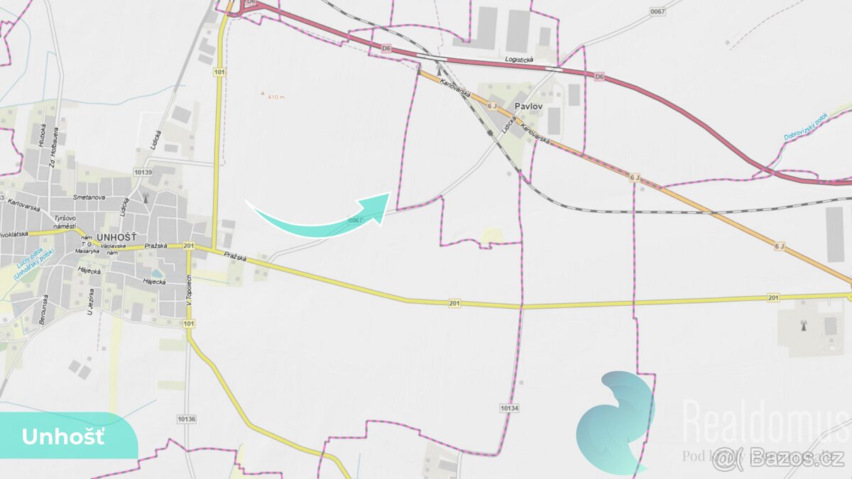 Orná půda 1581 m² – Unhošť, okres Kladno (LV 1262)