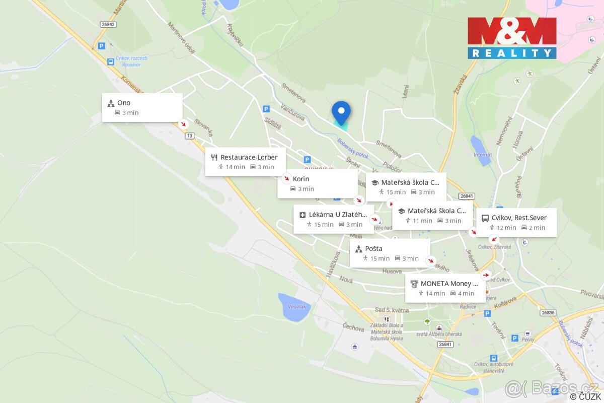 Prodej pozemku 1 225 m² k bydlení ve Cvikově, ul. Smetanova
