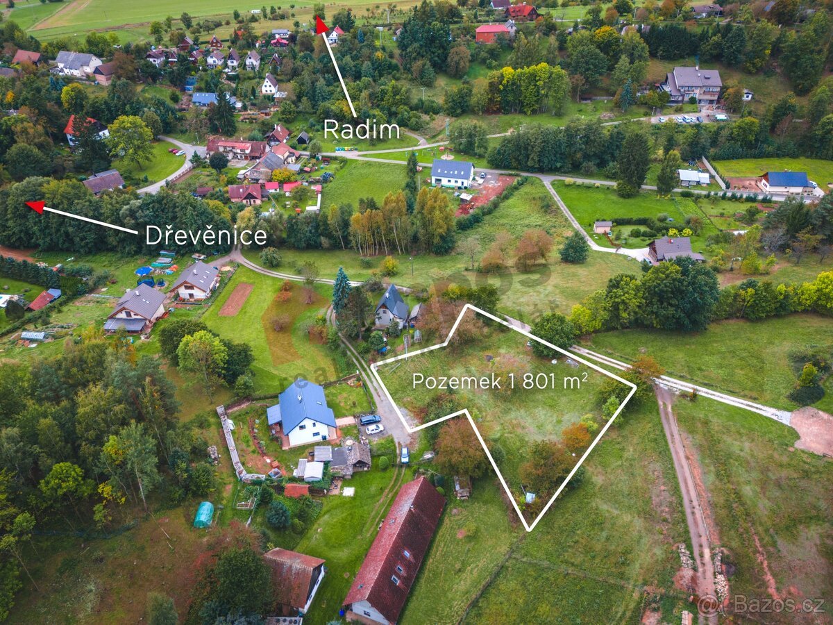 Prodej stavebního pozemku 1801 m2 v obci Radim, Tužín, okr. 