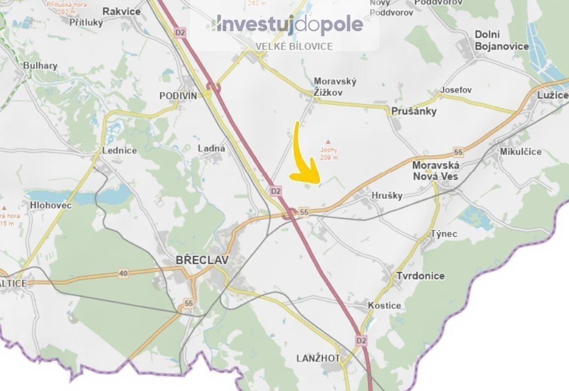 Prodej podílu 1/2 pole 1 483 m², Hrušky, ev.č. 2025-06-09