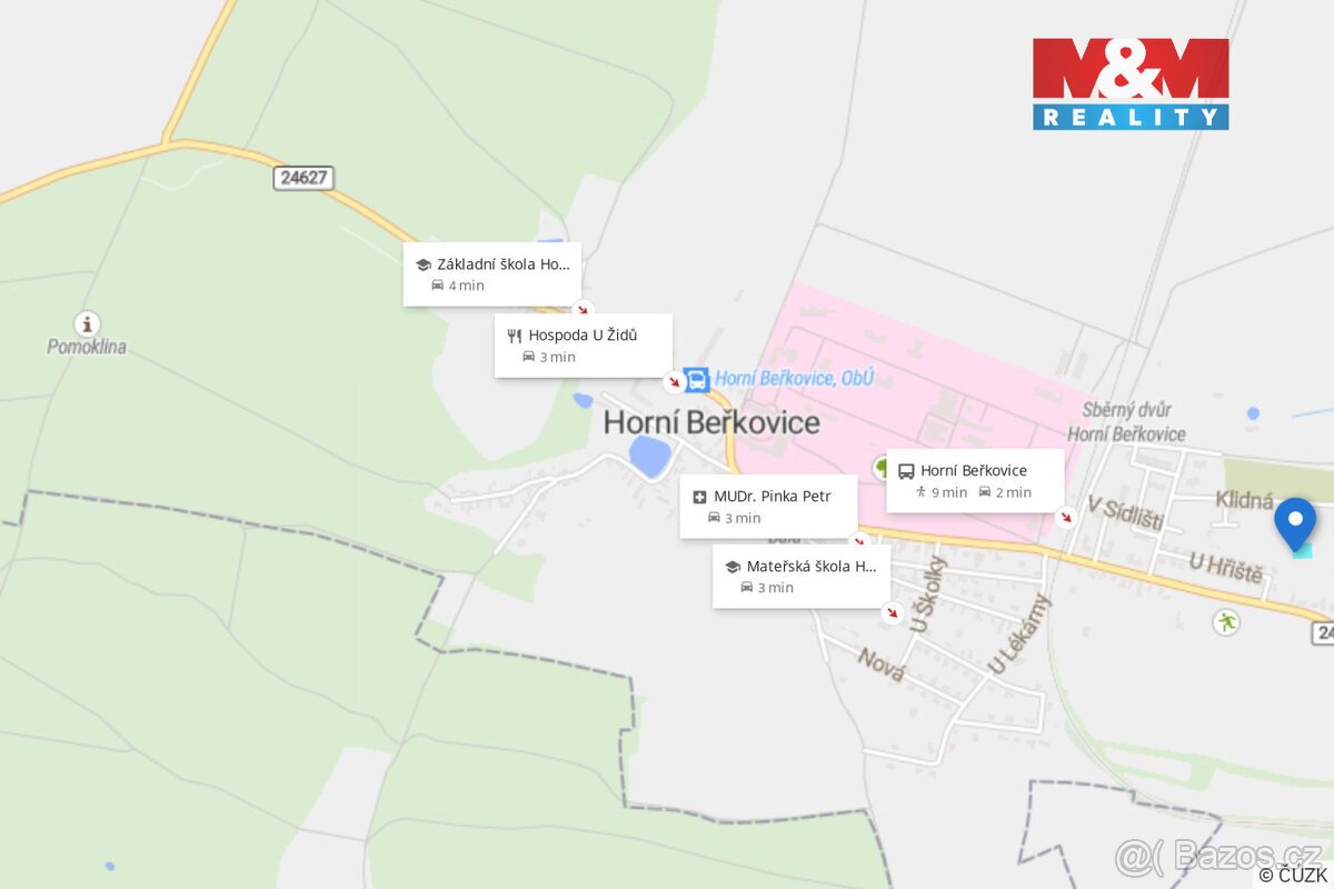 Prodej pozemku k bydlení, 996 m², Horní Beřkovice