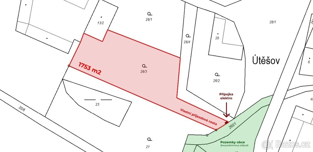 Stavební pozemek 1 753 m² v krásné jihočeské vesnici Útěšov