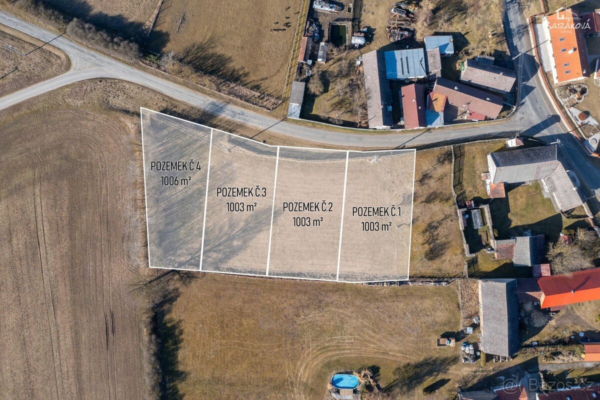 Prodej stavebních pozemků  1003m2, Kozlovice u Nepomuka