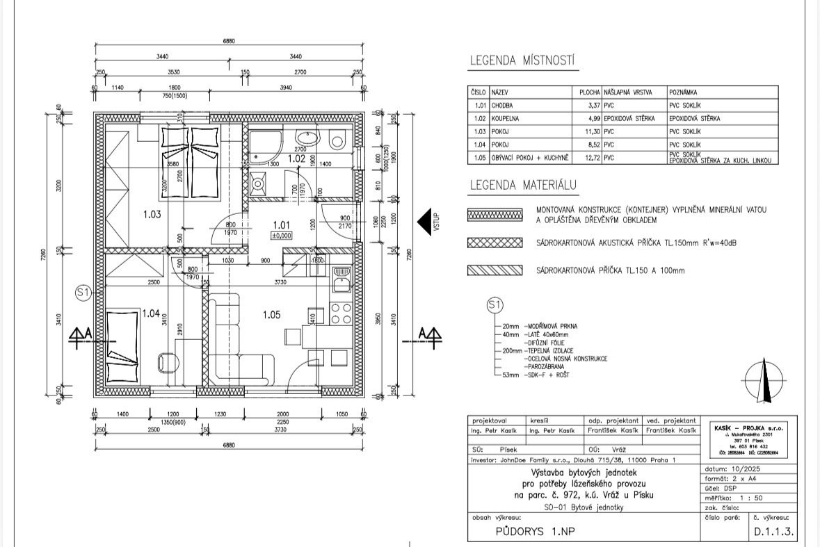 Pozemek s projektem, 6 domů 50 m2