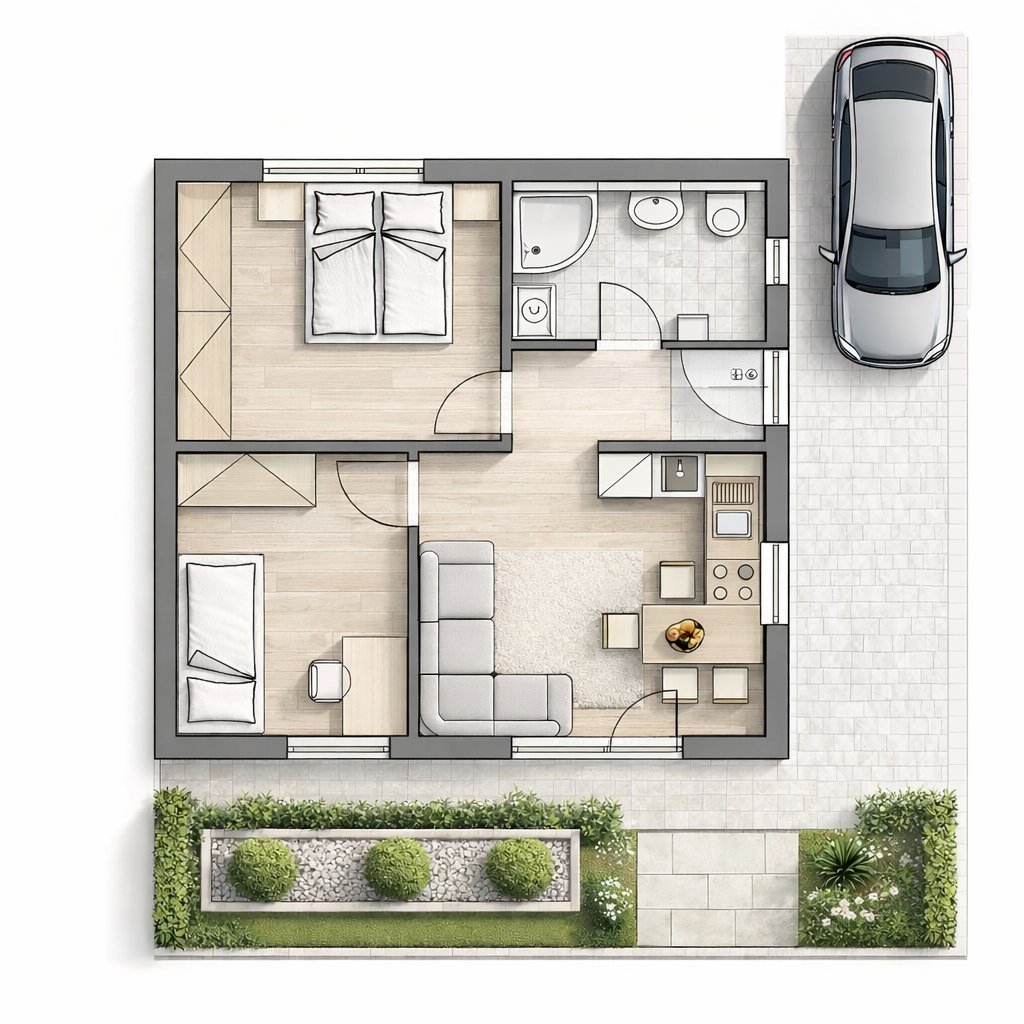 Pozemek s projektem, 6 domů 50 m2