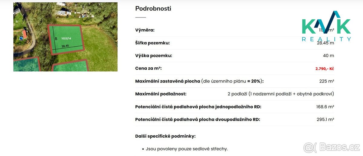 Pozemek o výměře 1.124 m2, určený pro výstavbu rodinného dom