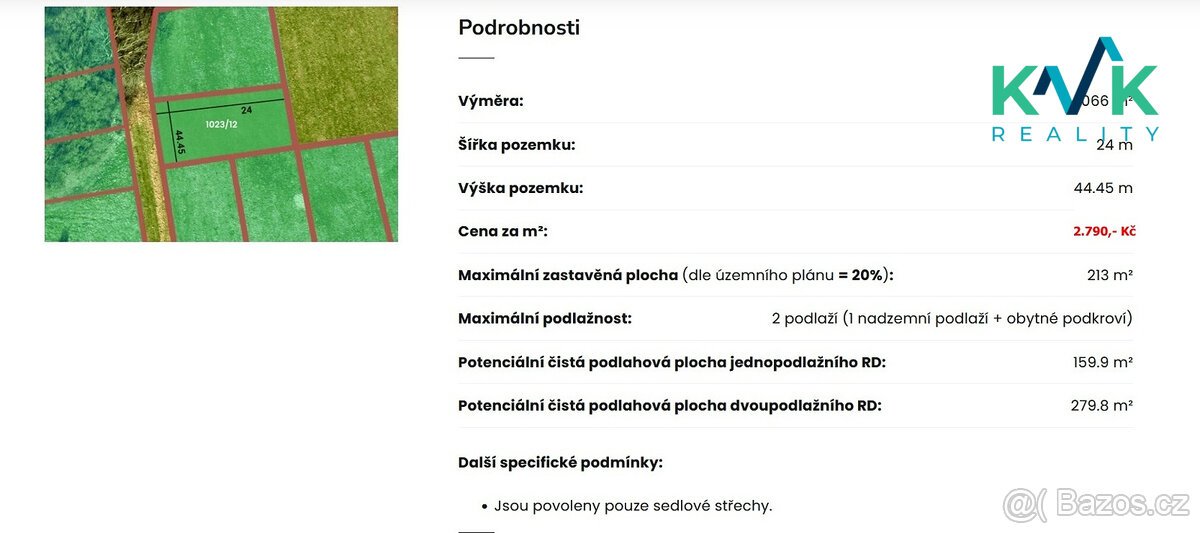 Pozemek o výměře 1.066 m2, určený pro výstavbu rodinného dom