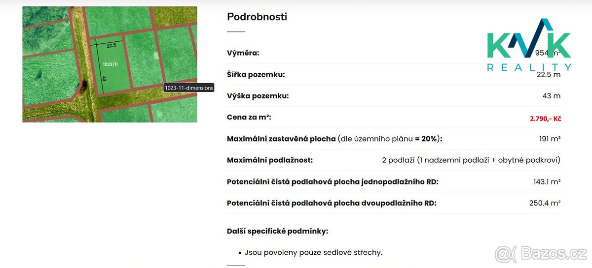 Pozemek o výměře 954 m2, určený pro výstavbu rodinného domu,