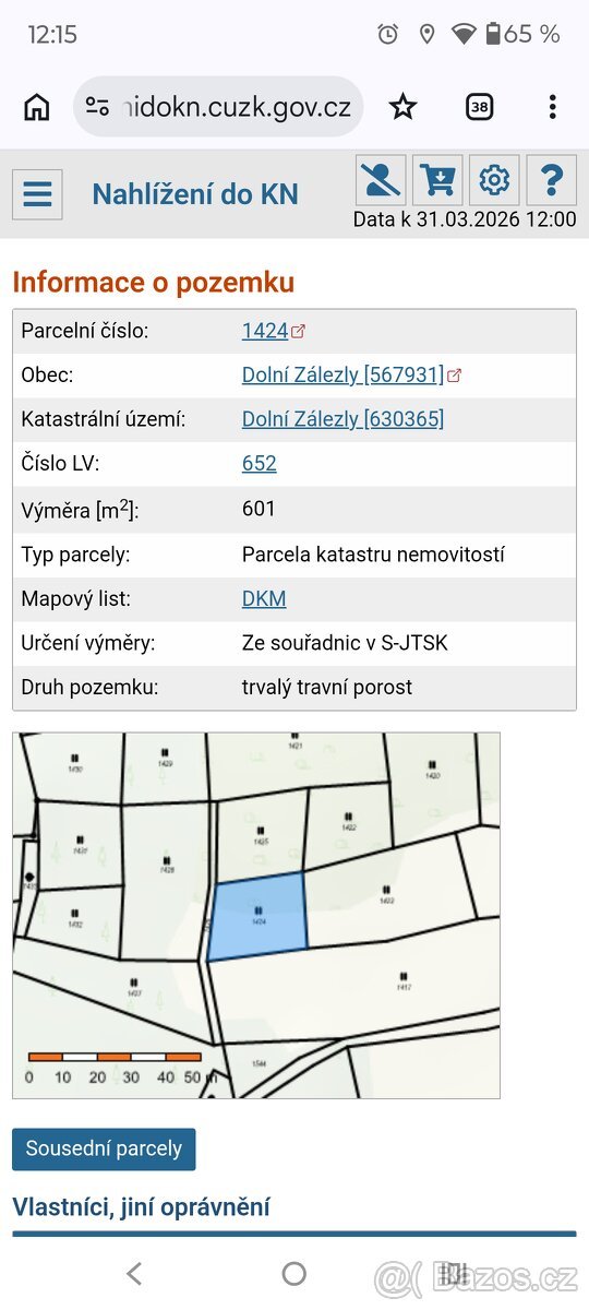 Zahrada pozemek s výhledem.