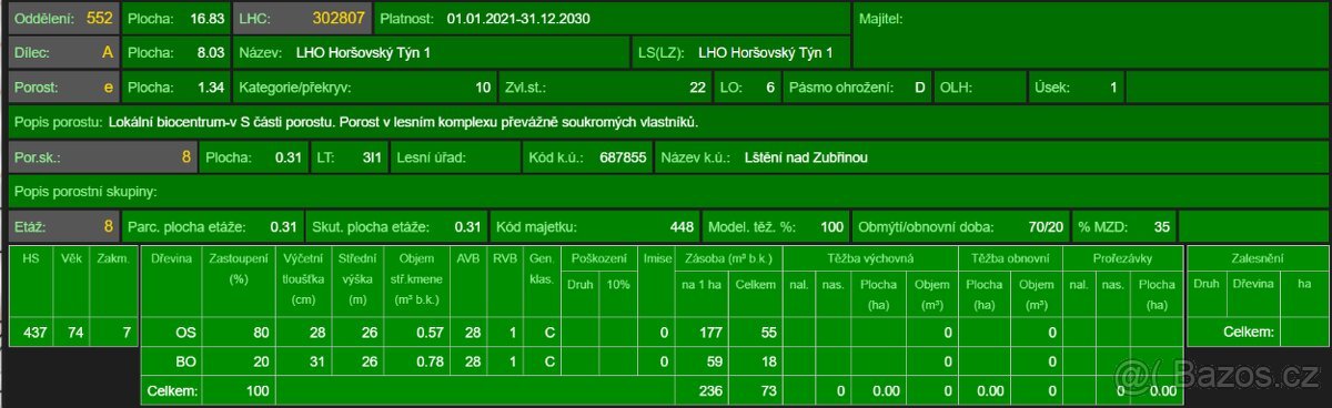 Lesní pozemek Lštění nad Zubřinou (7,48 za m2 )