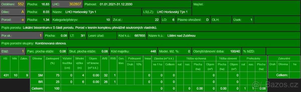 Lesní pozemek Lštění nad Zubřinou (7,48 za m2 )