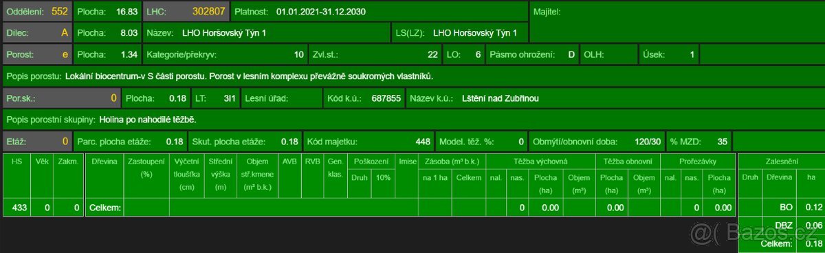 Lesní pozemek Lštění nad Zubřinou (7,48 za m2 )