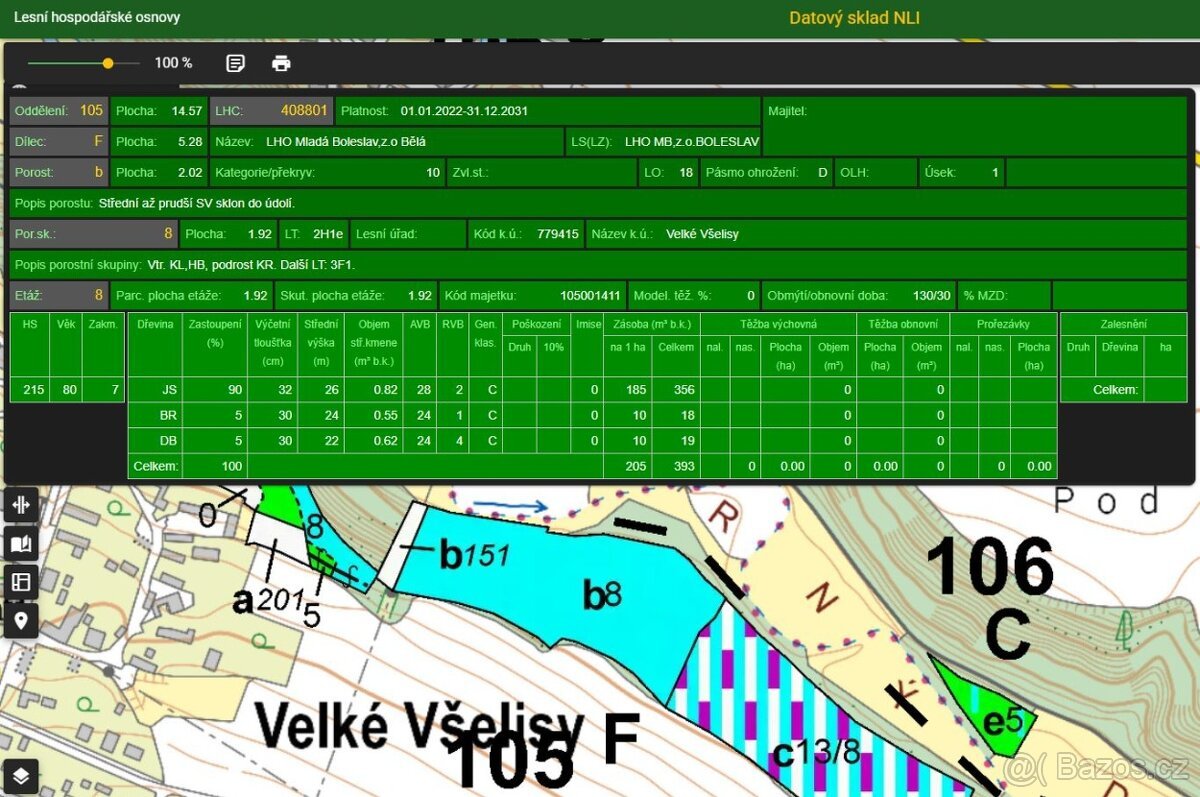 Prodej lesa - Velké Všelisy (18 Kč/m2)
